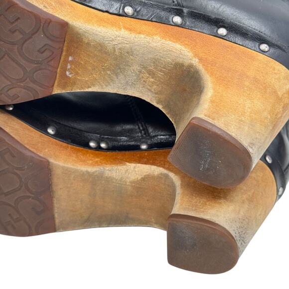 UGG Lynnea Shearling Lined Boot SZ 7 Women's Wood Clog Cuff Leather Pull On - Picture 15 of 16